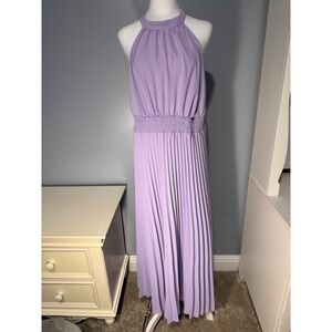 Shein Curve Lavender Purple Halter Pleated Maxi Dress Plus Size 2XL Sleeveless